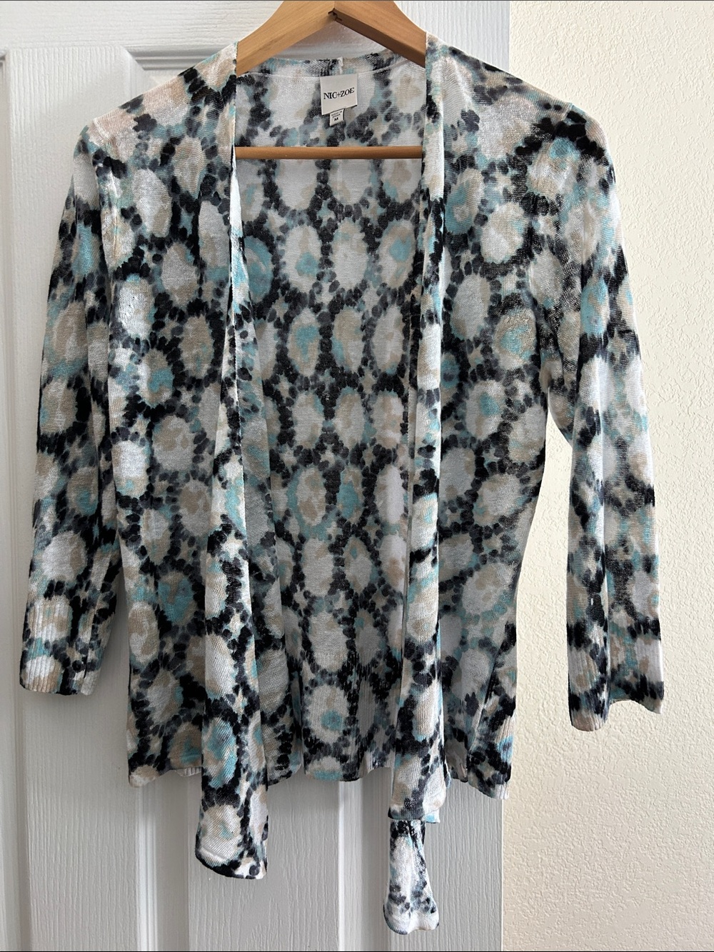 🩵🖤 NIC+ZOE Teal/Black Open Front Patterned Cardigan